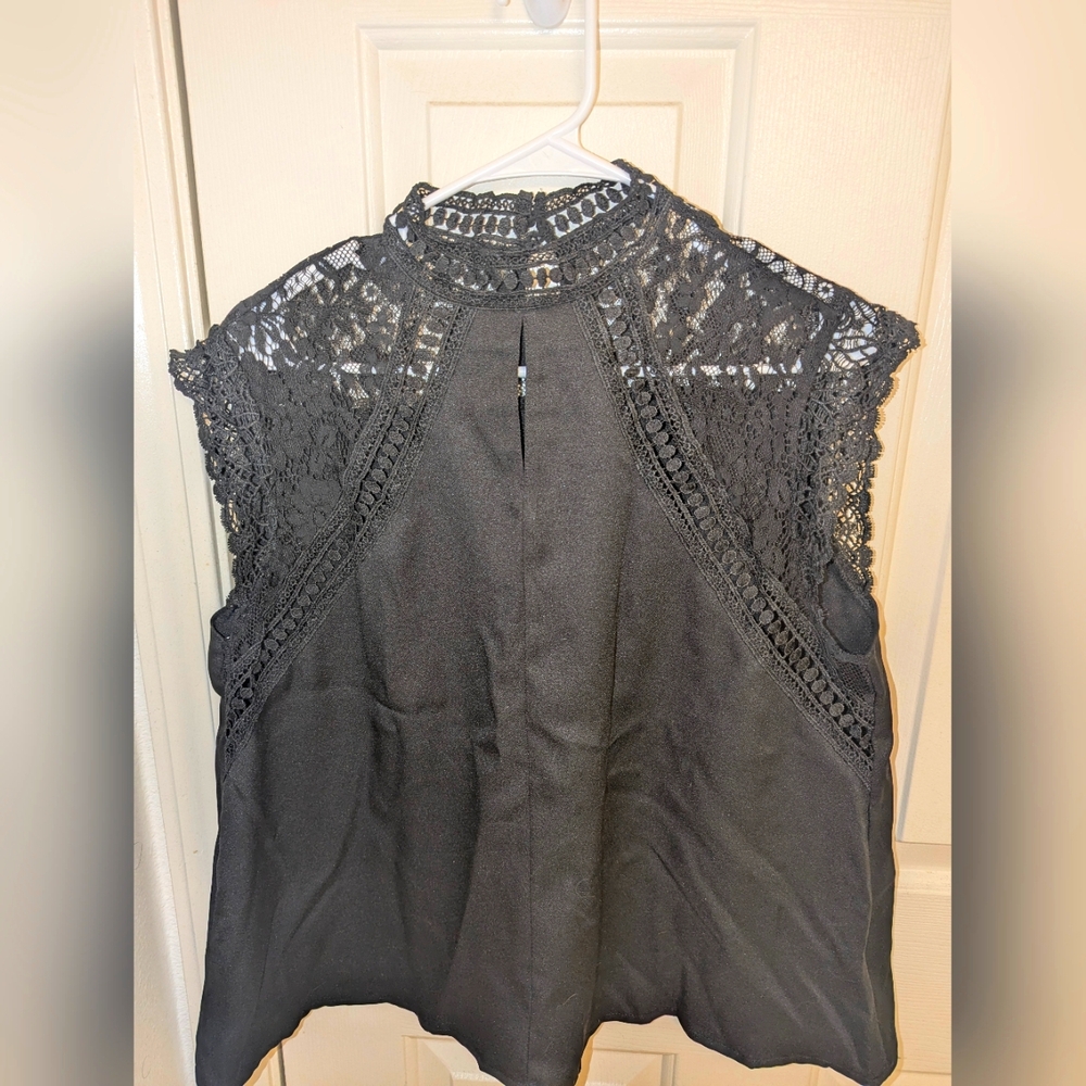Black Lace Trim Blouse Shein